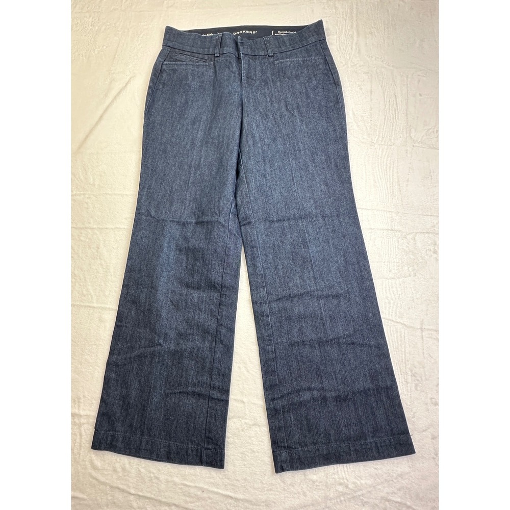 Dockers Wide Leg Trousers Womens 4P Dark Wash Blue Stretch Career Casual Pants